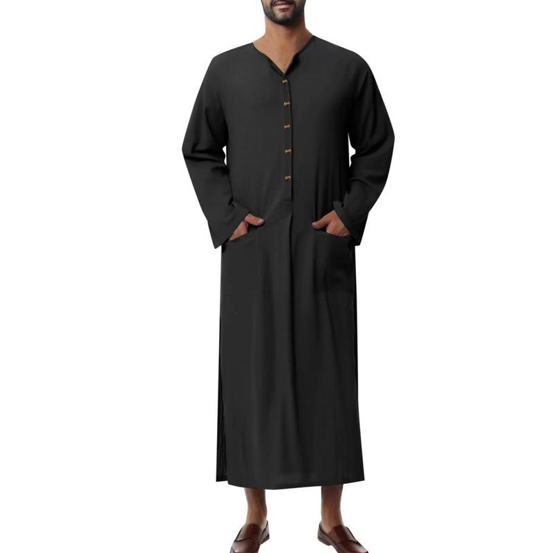 Product Introduction of Muslim Robe New Men's Loose Stand Collar Door Tube Long Sleeve Robe Ethnic Style Robe 8