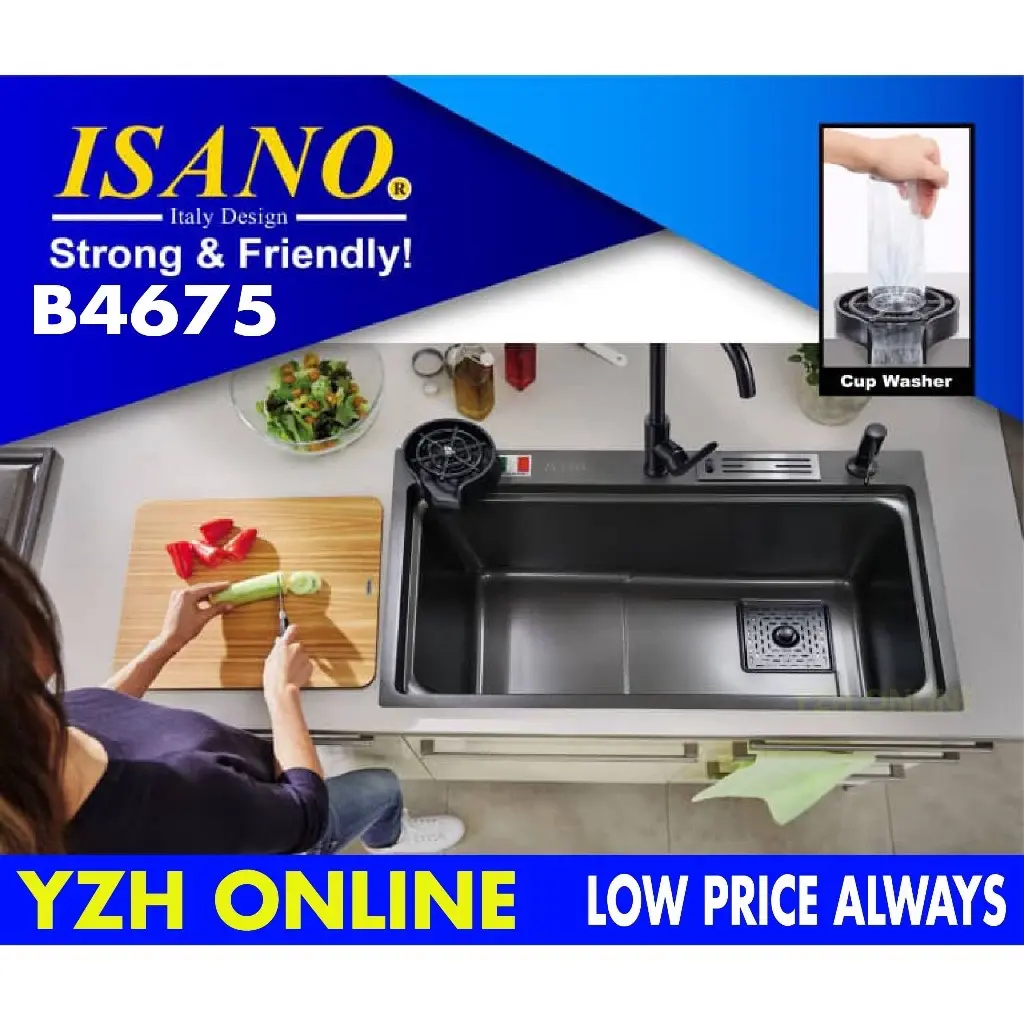 ISANO DESIGN KITCHEN BASIN NANO BASIN WITH CUP WASHER SATIN | BLACK B4675NA / B4675BL
