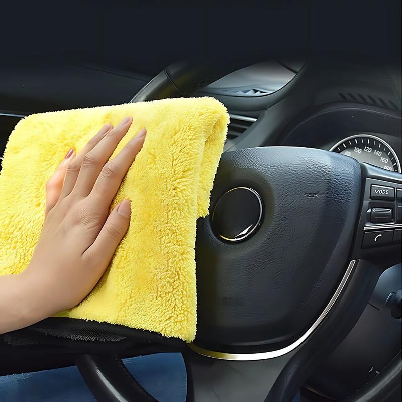Khăn lau đa năng microfiber 2 mặt vàng - xám siêu thấm cực dày không đổ lông chuyên dụng cho Ô Tô. 6