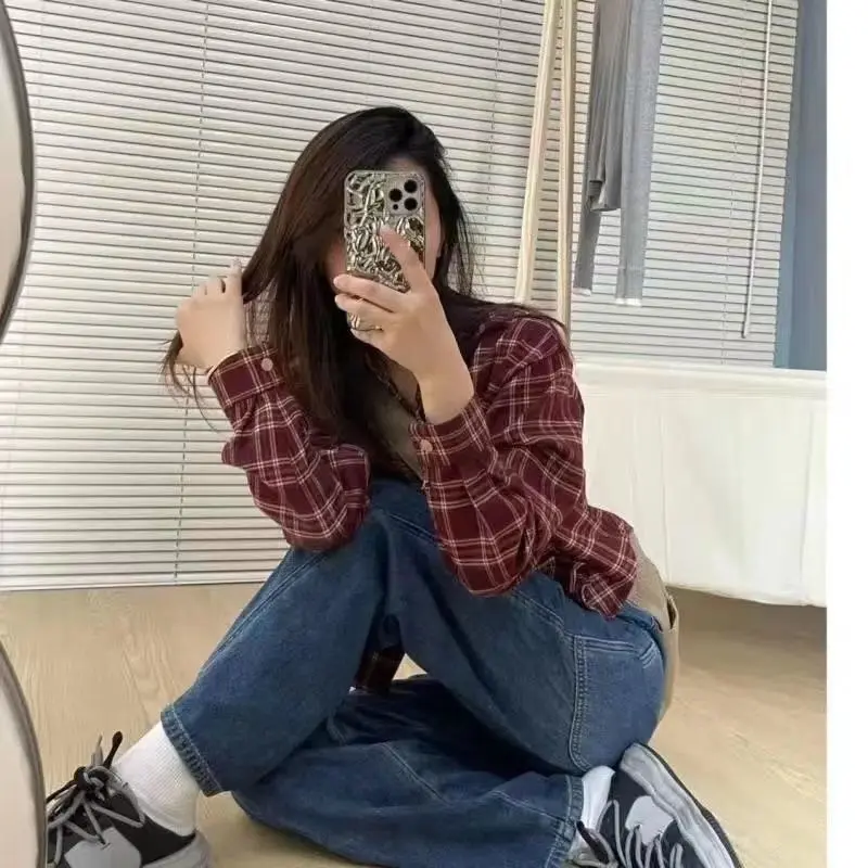 Áo Sơ Mi Kẻ Sọc, Chải, Áo Khoác Nữ, Nhỏ, Thích Hợp Cho Mùa Xuân Và Mùa Thu, Thiết Kế Đẹp, Phong Cách Cổ Điển Độc Đáo Áo Sơ Mi Ngắn, Hàng Mới Về 2024 1