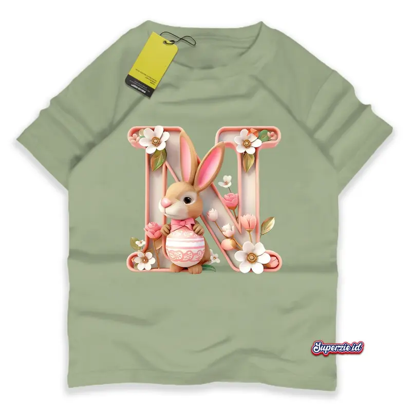 Superzie Kaos Anak 3 Dimensi Perempuan Lengan pendek Alphabet Huruf N Bunga Rabbit 4-13 Tahun 3D Print 1