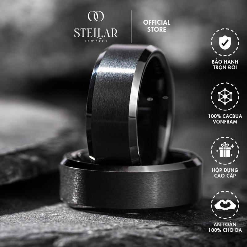 Nhẫn Nam Vĩnh Cửu Vonfram Stellar "The Alpha" Trơn Đen Nguyên Khối - Cao Cấp Lịch Sự Không Gỉ - Bền Gấp 3 Nhẫn Nam Titan