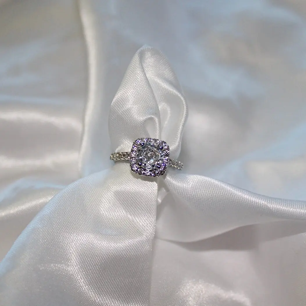 Square Halo 925 Silver Ring