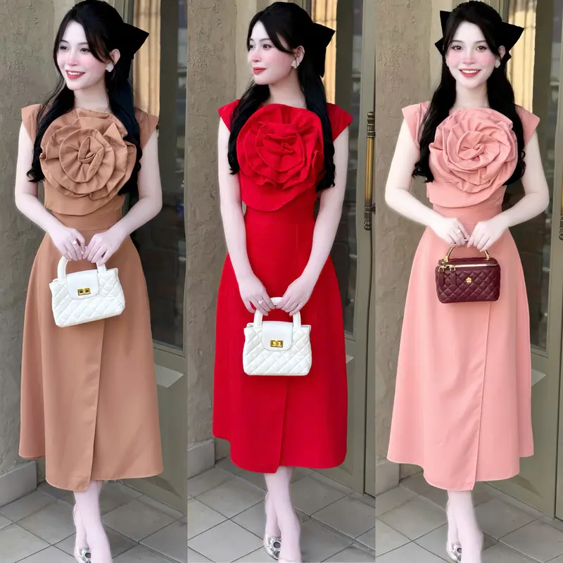 [FREESHIP] - A104 Váy Thiết Kế Hoa Hồng , Đi tiệc đi chơi vải tây mềm mịn , đầm thiết kế cao cấp đủ size Mijustore 0