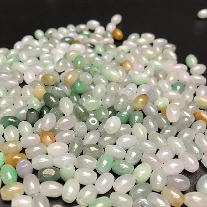(10 pcs/pack) Myanmar jadeite A goods jade beads long beads 6x8mm woven jewelry jade beads 9