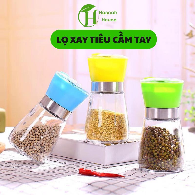 Lọ xay hạt tiêu cầm tay siêu nhanh, cối xay tiêu kiêm đựng tiêu đa năng bằng thủy tinh có tay cầm vặn tiện lợi. salt  &