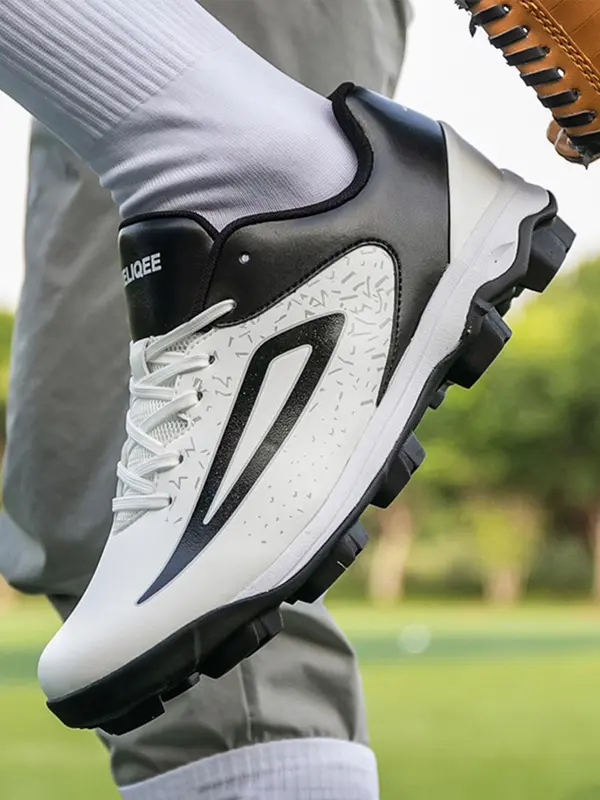 Men's Colorblock Lace Up Baseball Shoes, Casual Sporty Low Top Shoes for All Seasons, Breathable Comfortable Sports Shoes for Baseball 2