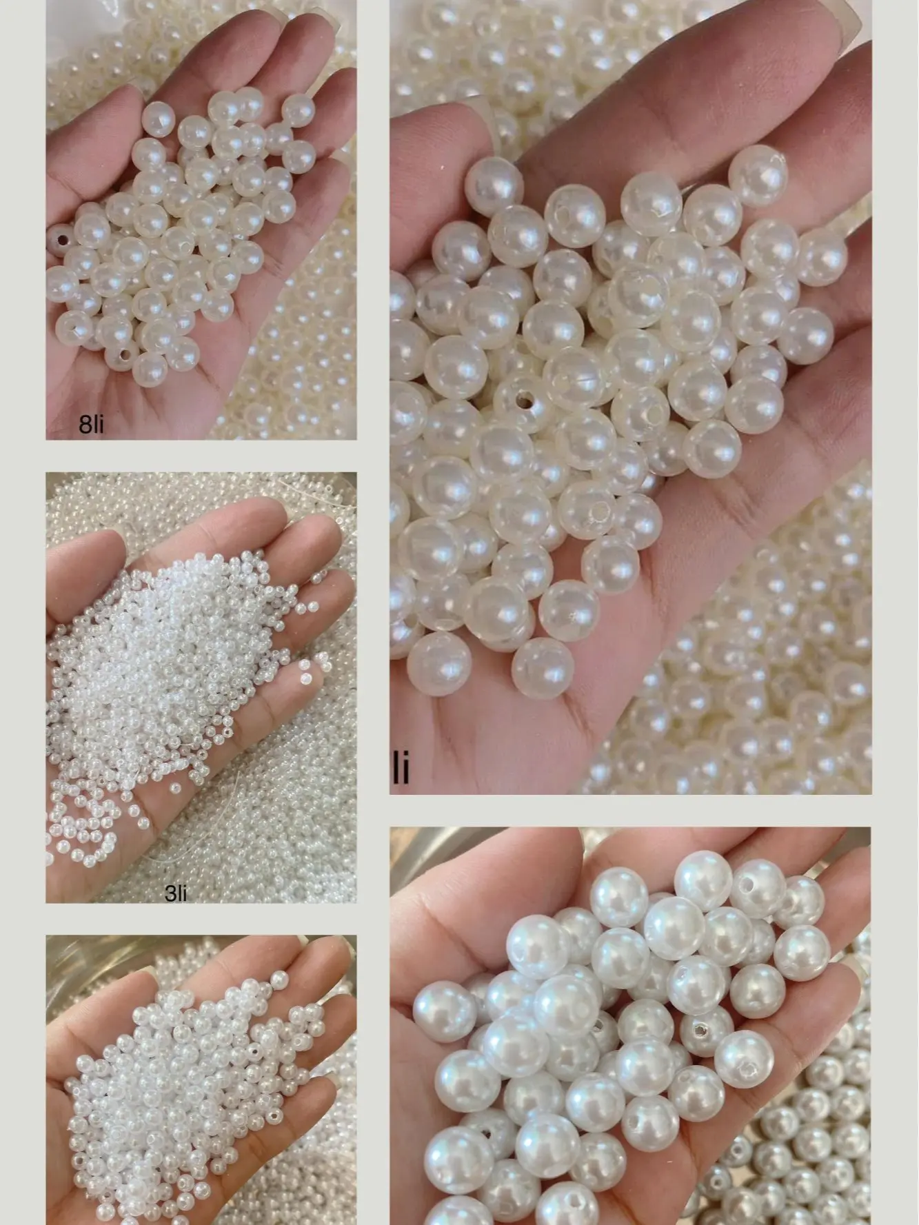 Gói 50 Gram, 100Gram Ngọc trai nhân tạo (có lỗ) loại tốt Trắng Ngà, Trắng Tinh nhiều size handmade DIY