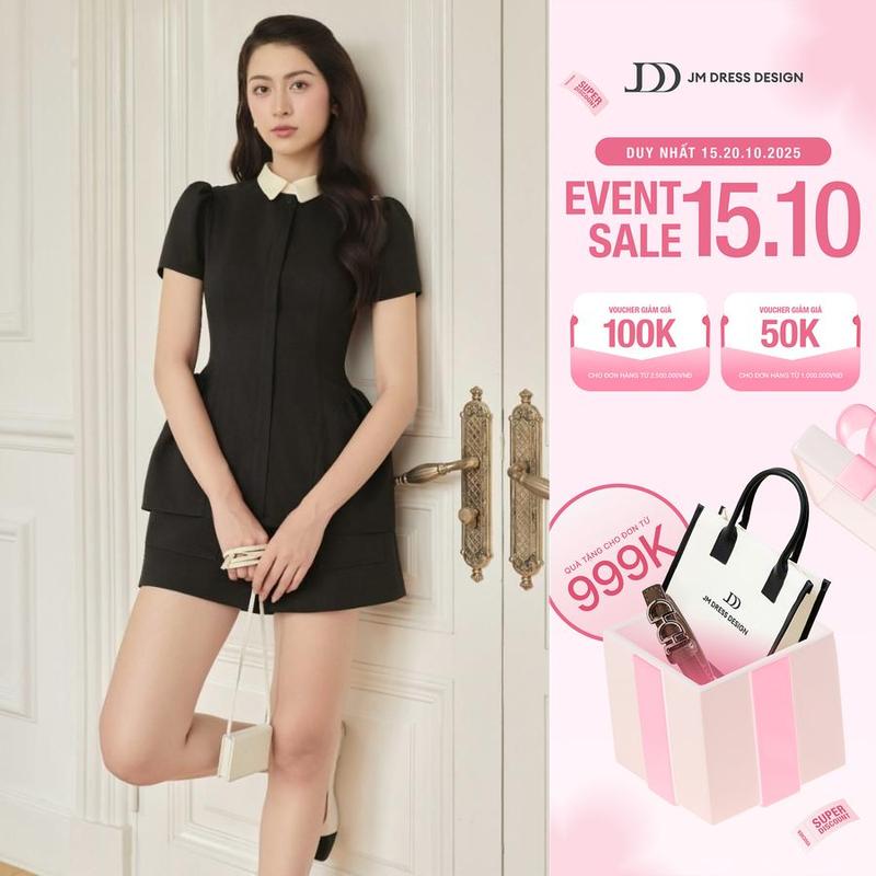 Set đồ áo peplum cổ đức nơ cổ 2T24.2504K phối quần short 3S09.2504K – Bộ đồ công sở tiểu thư JM Dress Design