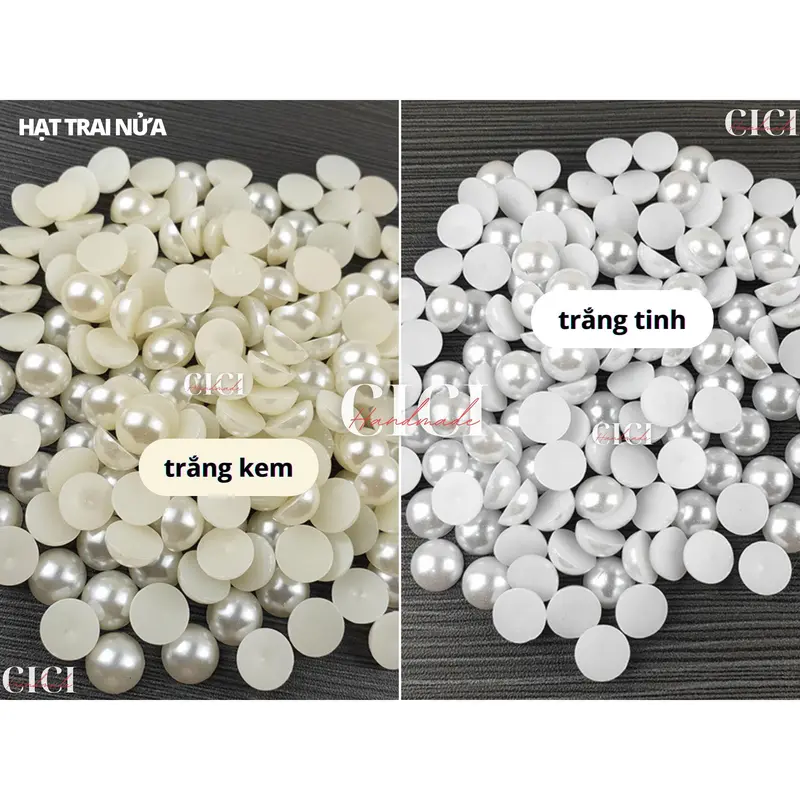 Hạt trai nửa màu trắng kem/ trắng tinh Cici Handmade chuyên hạt đá pha lê cườm đính kết 0