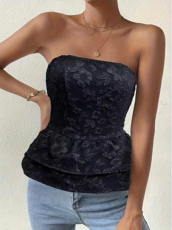 Women's Plain Textured Cut Out Tiered Layer Tube Top, White Tube Top, Boho Tie Back Strapless Top for Summer, Ladies Clothes for Beach Holiday Vacation 6