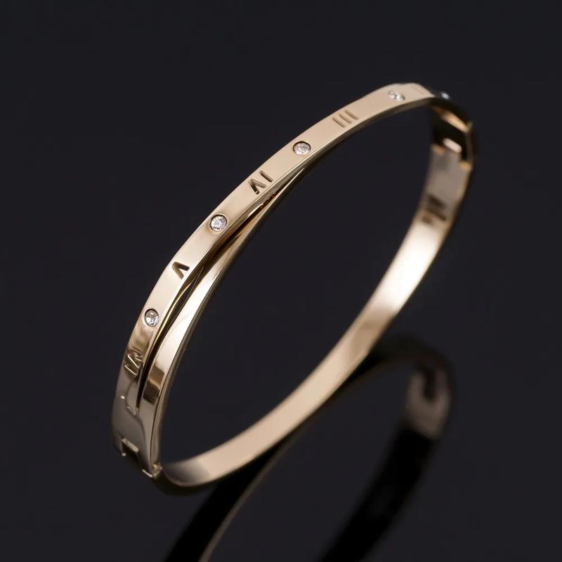 Product Introduction of Yuki's Fashion Roman Numerals Design Bangles Bracelets Cross Crystal Stainless Steel Bracelet For Women Men Luxury Jewelry Gifts 7
