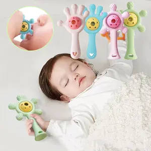 Mainan Bersuara Bayi Baru Goyangan Telapak Tangan Silikon Teether untuk Mulut Bayi Mainan Bayi Teether Bayi Bpa Free