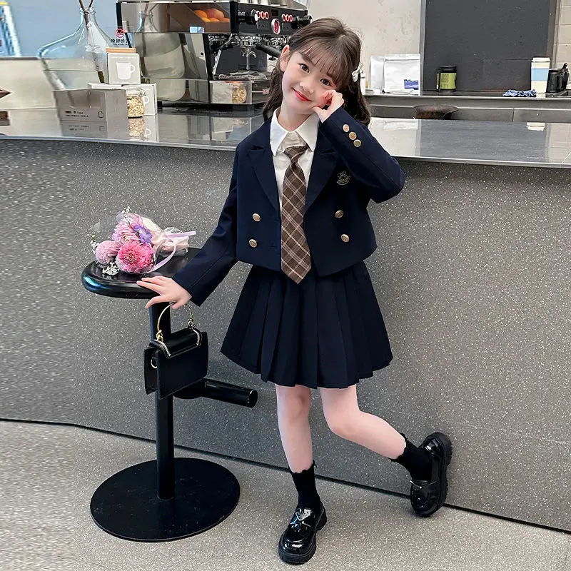 Girls Autumn Clothing 2024 New Western Style Fashion Korean Style Teenager's Suit Children's Spring and Autumn College Style JK Uniform Skirt