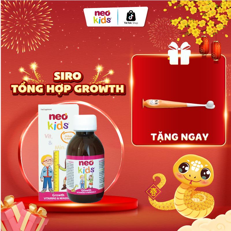 Siro Vitamin tổng hợp Neo Kids Growth giúp bổ sung một số loại vitamin và khoáng chất cho bé, kích thích cảm giác thèm ăn và hỗ trợ tăng cường sức khoẻ, sức đề kháng cho bé