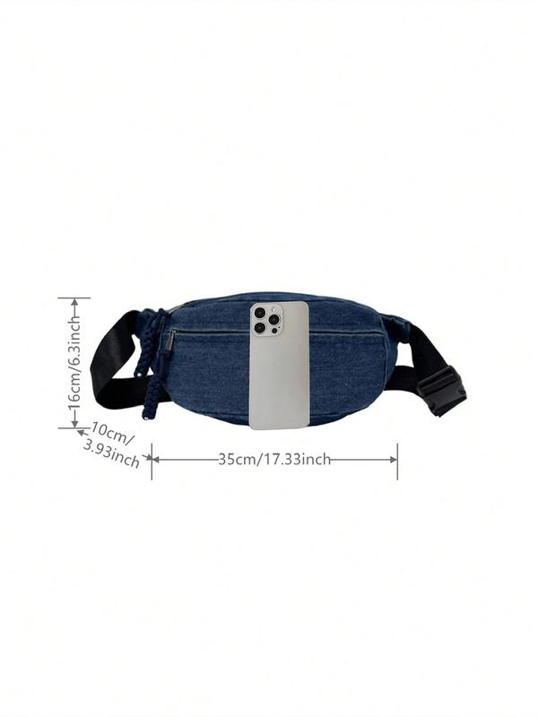 Women's Solid Color Denim Fanny Pack, Fashionable Large Capacity Sling Bag for Daily Used, Casual Trendy Versatile High-quality Daily Commuting Bag 1