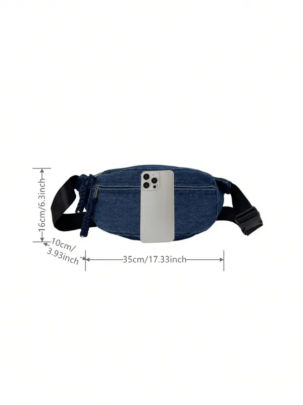 Women's Solid Color Denim Fanny Pack, Fashionable Large Capacity Sling Bag for Daily Used, Casual Trendy Versatile High-quality Daily Commuting Bag 1