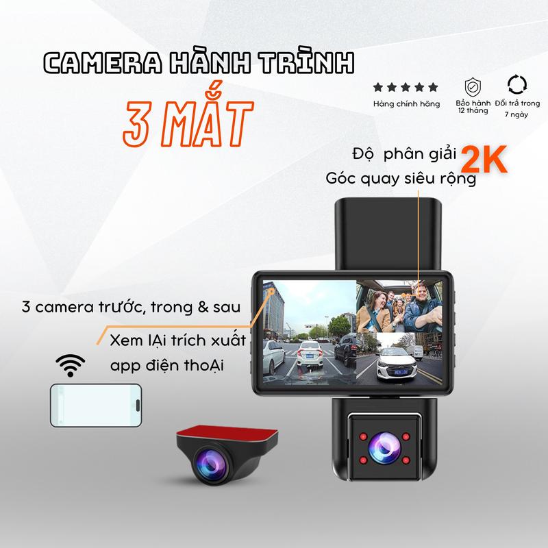 Camera hành trình ô tô 3 mắt  4Taxi Pro Xetabon ghi hình 2K cam kết nối WIFI xem trên điện thoại  góc quay 170 độ phù hợp cho cả xe con và xe tải