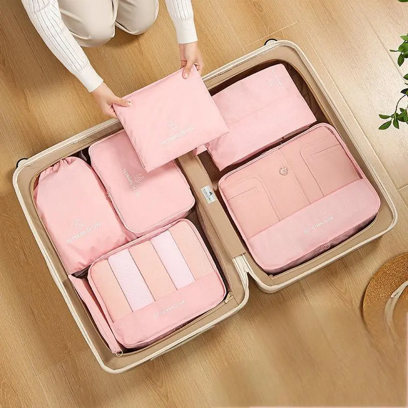 Travel Storage Bag Set, 7 Counts/set Lightweight Luggage Bag & Shoe Bag & Wash Bag, Hand Luggage Travel Bag Storage Bag 8