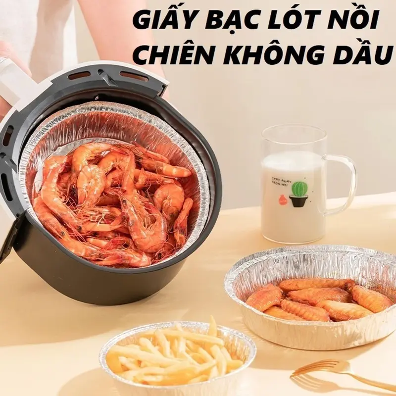 Khay Giấy Bạc Hình Tròn Lót Nồi Chiên Không Dầu - Khay Đĩa Giấy Bạc Đựng Thực Phẩm Lót Lò Nướng Đa Năng Tiện Dụng 3