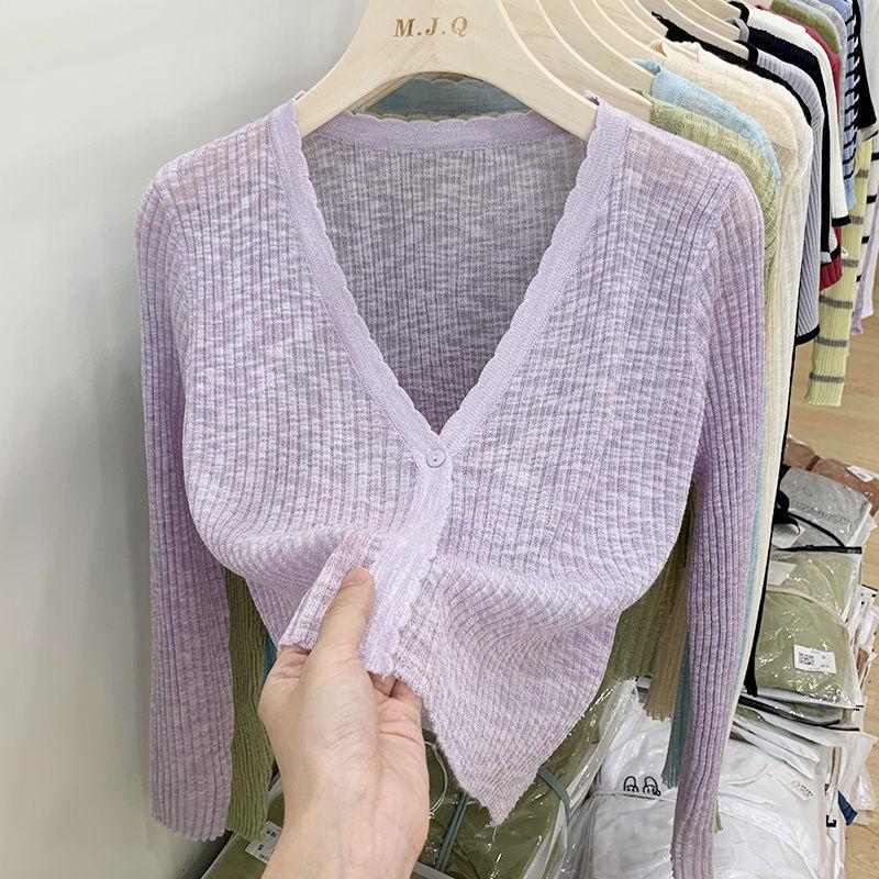 Product Introduction of Áo Cardigan Chống Nắng Dệt Kim, Trang Phục Mùa Hè Cho Nữ, Chất Liệu Lụa Lạnh Mỏng, Dài Tay, Màu Đen, Thích Hợp Mặc Bên Ngoài, Có Thể Mặc Với Áo Điều Hòa Không Khí Ngắn, Áo Sơ Mi, Women, Top, Voi 3