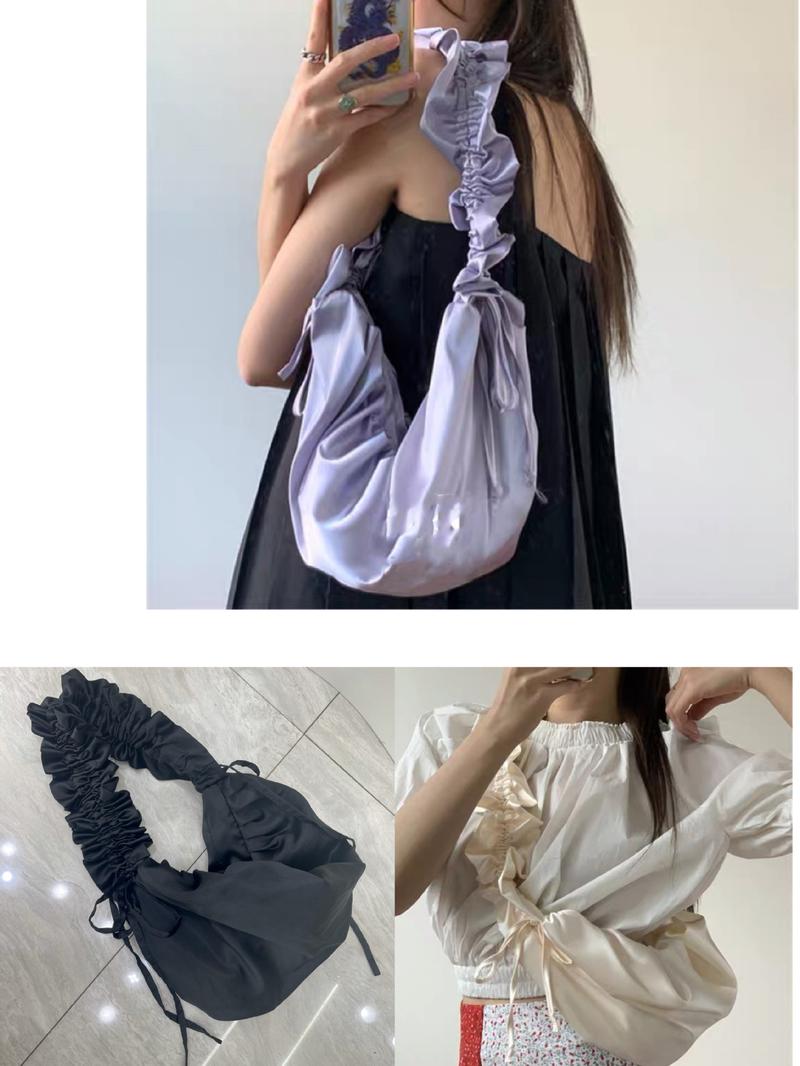 Product Introduction of Women Fashion Korea Ins Casual Pleated Lace Drawstring Designer Vintage Y2k Ladies Large Capacity Shoulder Canvas Bag Backpack 4