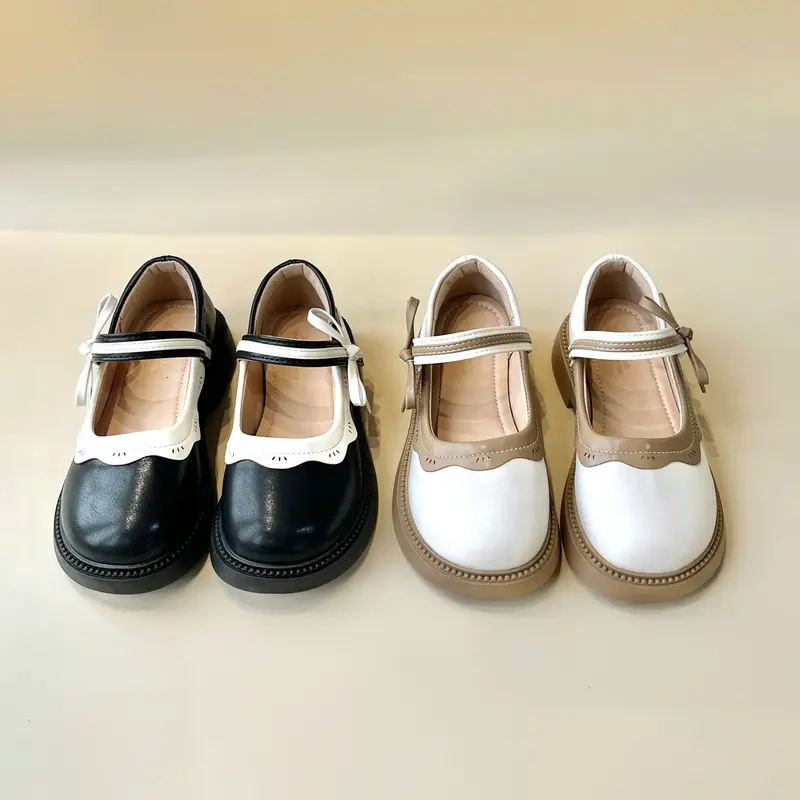 Giày Cho Bé-Giày Búp Bê Da PU Mềm Mại Quai Ngang Phối Nơ Phong Cách Tiểu Thư Dễ Phối Đồ Cho Bé Gái 2-15(G41) Voi Sandal Dép Sandal Cao Su 4