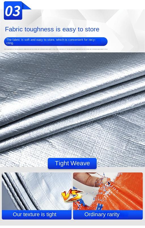Product Introduction of Thickened rainproof and sunproof tarpaulin, rainproof canvas, PE plastic canvas with holes, sunproof, 100% waterproof, double-sided waterproof coating. Pickup truck hood canvas, various sizes, silver 17