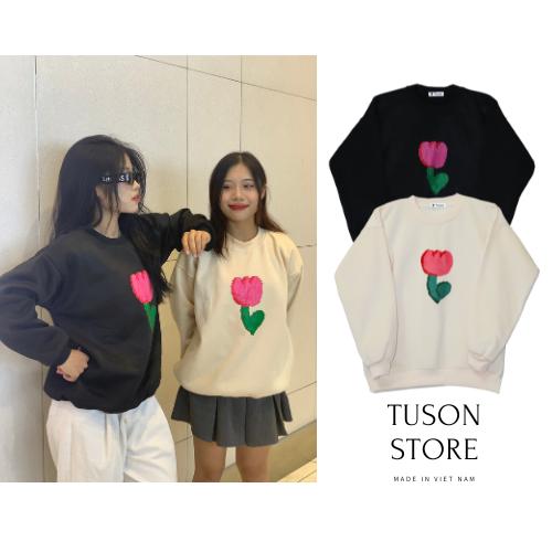 Áo sweater nỉ bông form rộng unisex  in Hoa Tulip basic Tosun S02 Nữ Hoodie Women Top Cổ Tròn