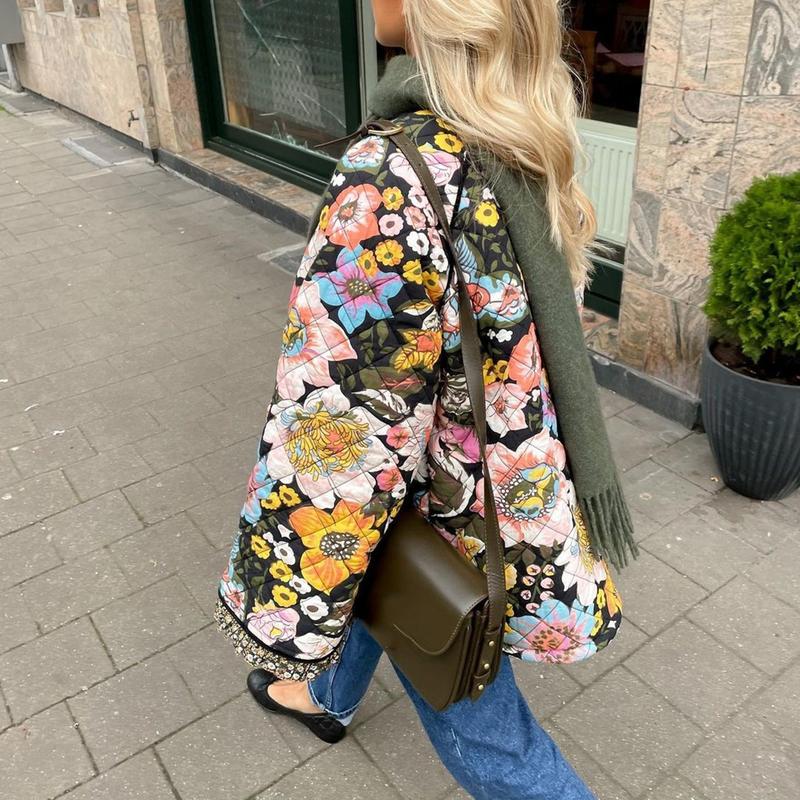 Product Introduction of Women Winter Loose Quilted Jacket Floral Print Button Down Long Sleeve Padded Coat Warm Outwear 31