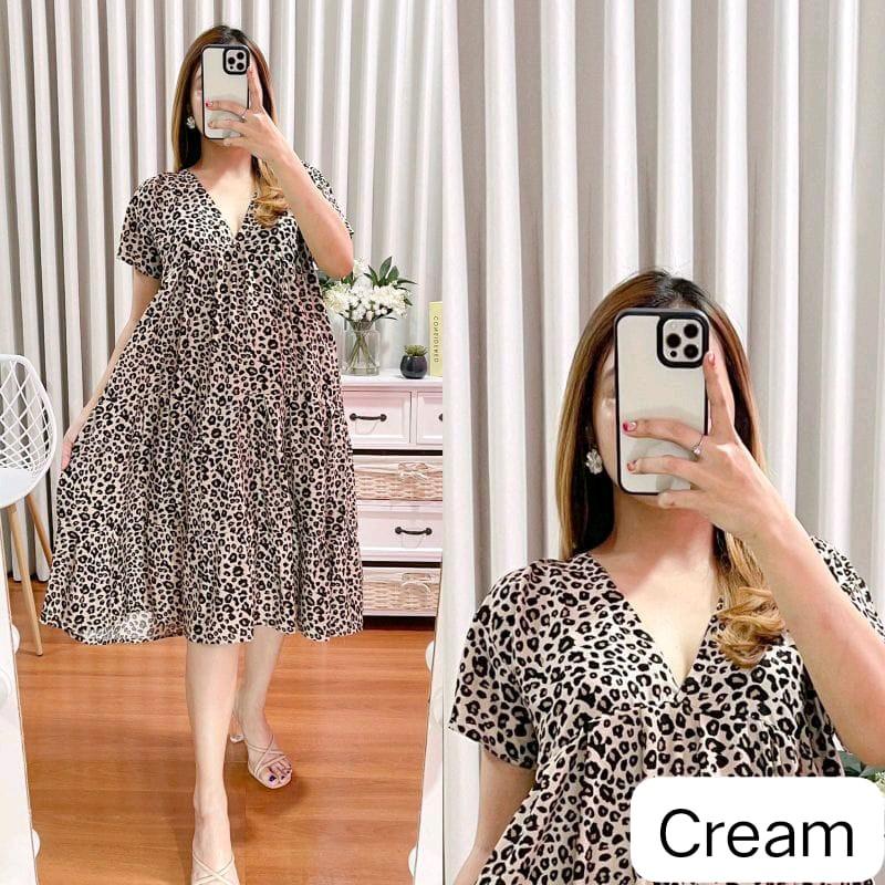 Dress Motif Rayon XXL/Masayu Home Dress Midi Korean motif Ruffle Kanzia/Dress masayu leopard 1
