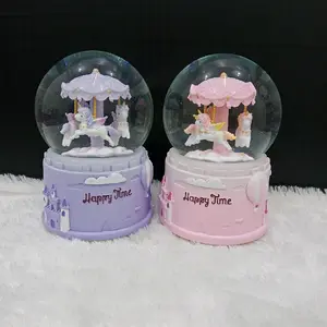 Snowball / Pajangan Bola Kaca Musik Box Carousel XL (100)+ Lampu Salju Otomatis Bergerak