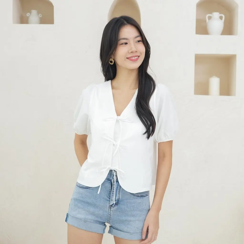 Khloe Ribbon 2 Way Top In White