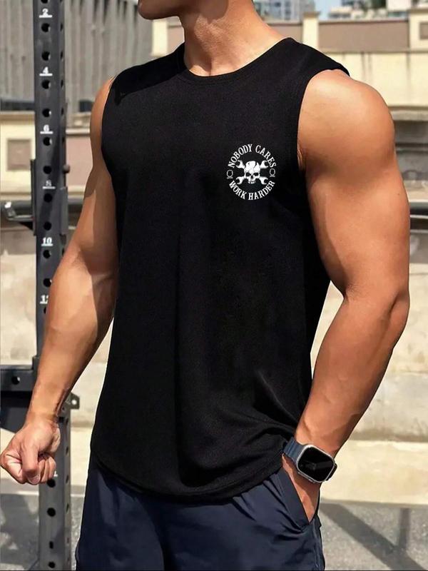 Men's Letter Print Round Neck Tank Top, Regular Fit Casual Crew Neck Sleeveless Top for Summer, Fashion Men's Top for Daily Wear, Socks 1
