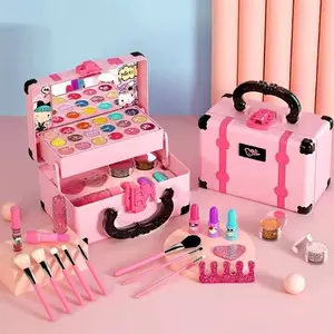 32Pcs Mainan Kosmetik Kecantikan Anak Kasus Peralatan Kotak Portable Tas Rias Fashion Make Up Set untuk Gadis Ulang Tahun Hadiah Set Riasan Mainan Anak Makeup Tas Mainan Gift Set Girls