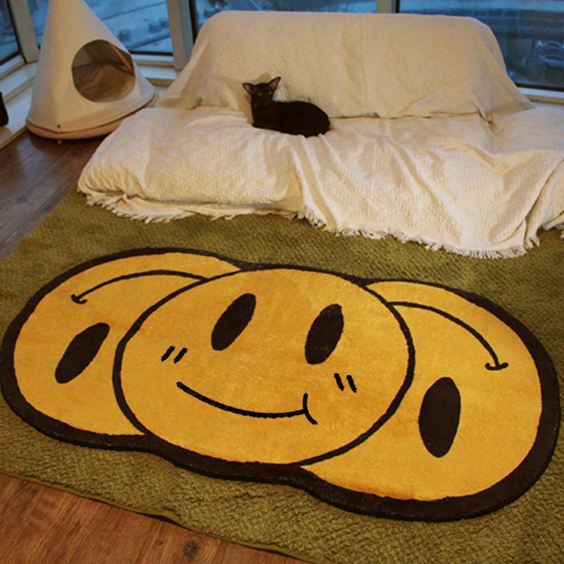 Cartoon Smile Face Design Rug, 1 Count Irregular Soft Floor Carpet ...