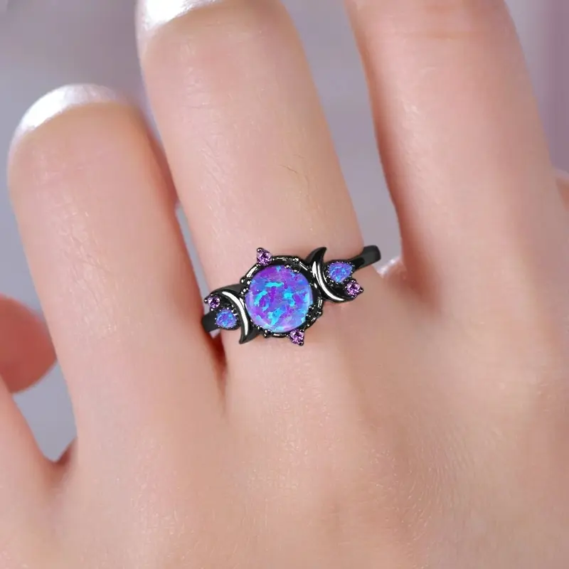 Special Lavender Imitation Opal Ring Star Moon Ring Black Ring Wedding Promise Ring Birthstone Ring Gift for Her engaged  ring mara  paris anxiety  rings brilliant  earth state maximalist  jewellery gold  nose  men amber  heart promise elongated  cushion 4