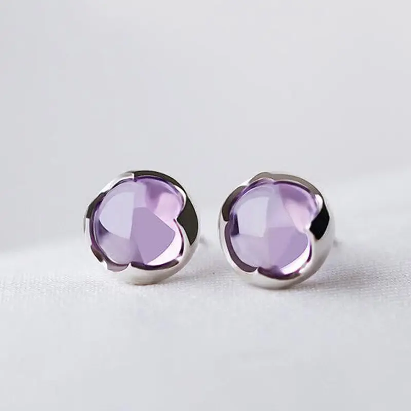 925 Sterling Silver Amethyst Stud Earrings for Women, Elegant and Simple Purple Gemstone Ear Piercing Earrings with a High-End Feel