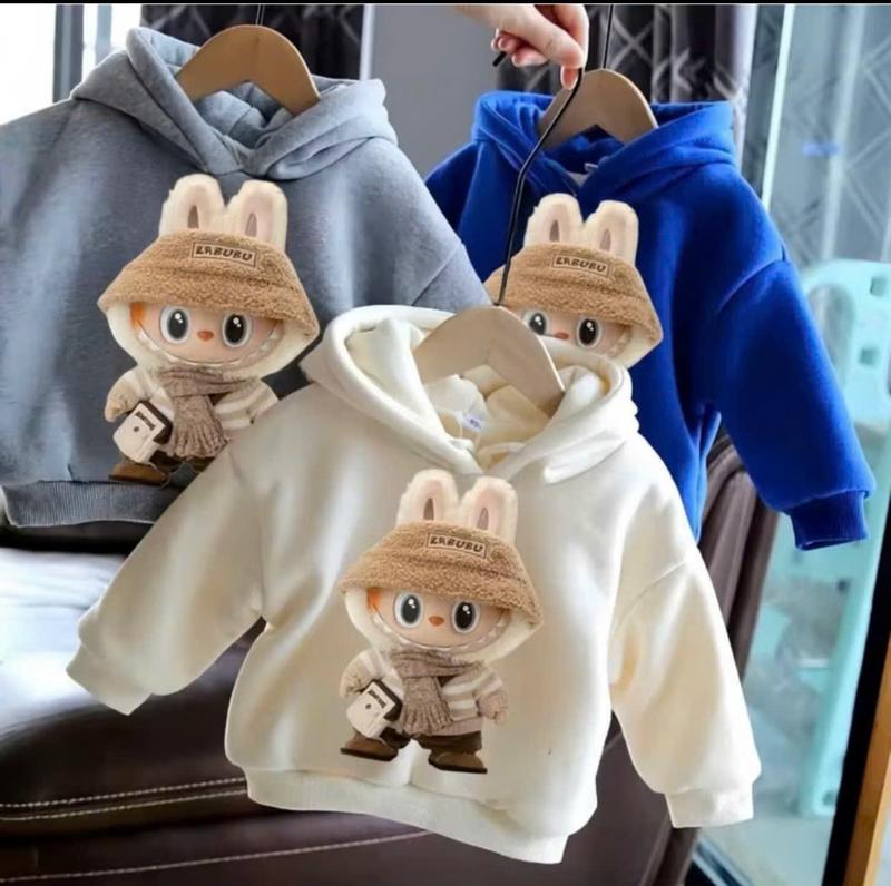 Áo nỉ hoodie dành cho bé trai và bé gái 14-45kg mẫu KHĂN LABUBU. Chất liệu nỉ ấm áp. D51 4