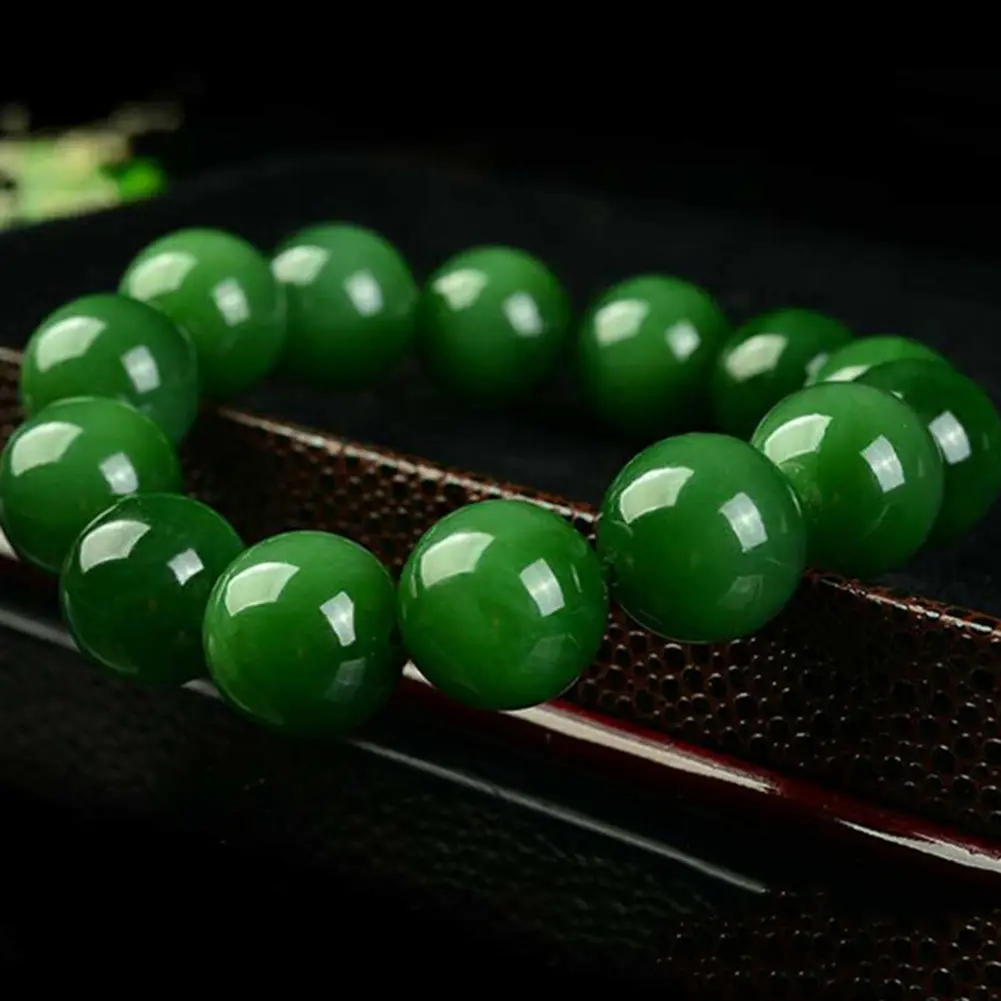 Vòng đeo tay giả ngọc bích tự nhiên, Xanh Lá tối màu 10mm, hạt tròn, vòng đeo tay co giãn, quà tặng