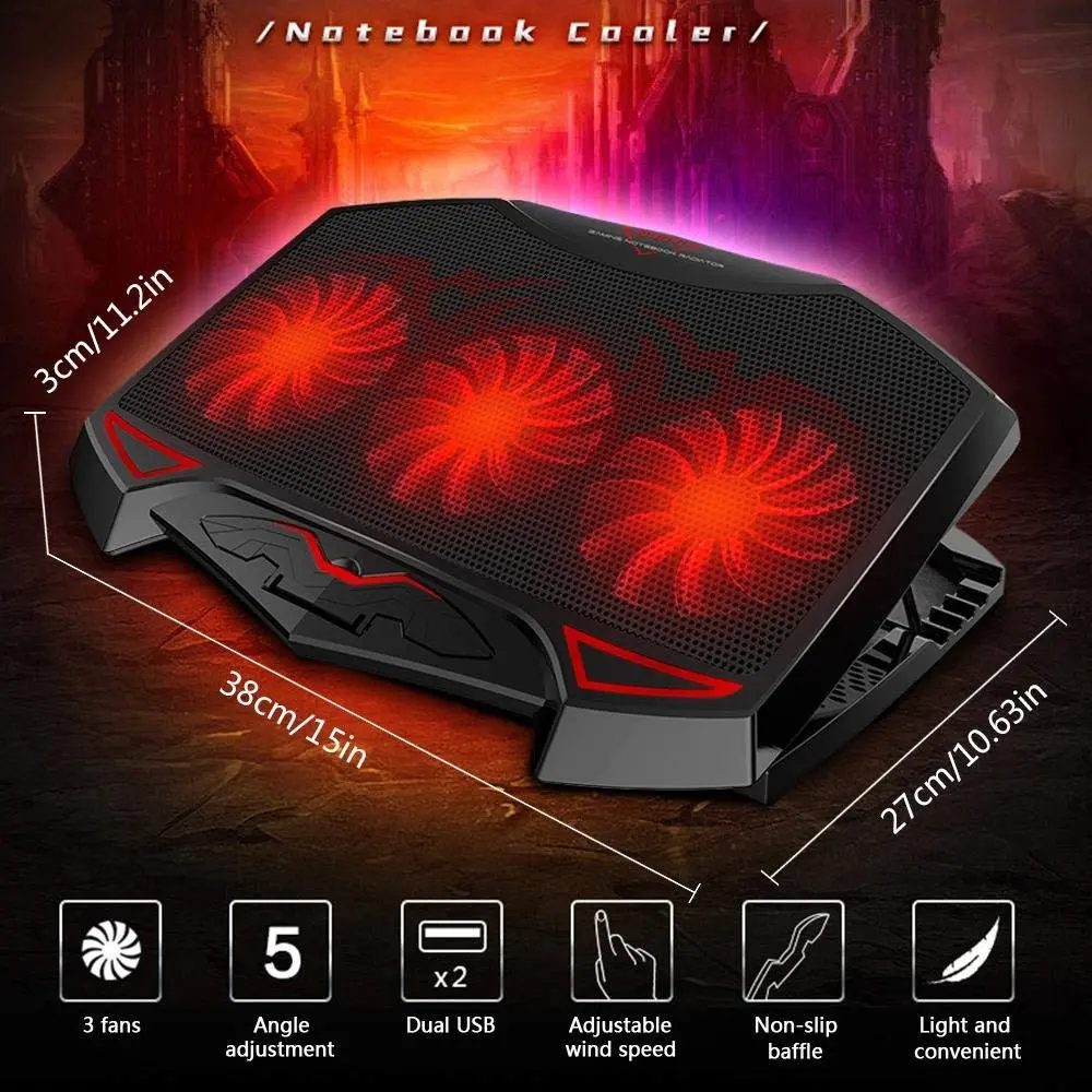 YOOGOO Notebook Cooling Pad พัดลมโน๊ตบุ๊ค Cooler Fan พัดลมรองโน๊ตบุ๊ค วางได้ถึงขนาด17นิ้ว ที่รองระบายความร้อน พัดลมระบายความร ลดอุณหภูมิ เสียงเบา Premium, คุณภาพเยี่ยม เหมาะสำหรับทุกคน ราคาถูก