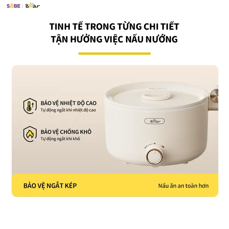 Nồi Lẩu Điện Đa Năng BEAR, Nồi Điện Nồi Đa Năng, Nồi Lẩu Điện Mini Sôi Nhanh Tiết Kiệm Thời Gian Thiết Kế Tay Cầm Gấp Gọn Tiện Lợi Chống Dính Dễ Vệ Sinh MC-4H16G 7