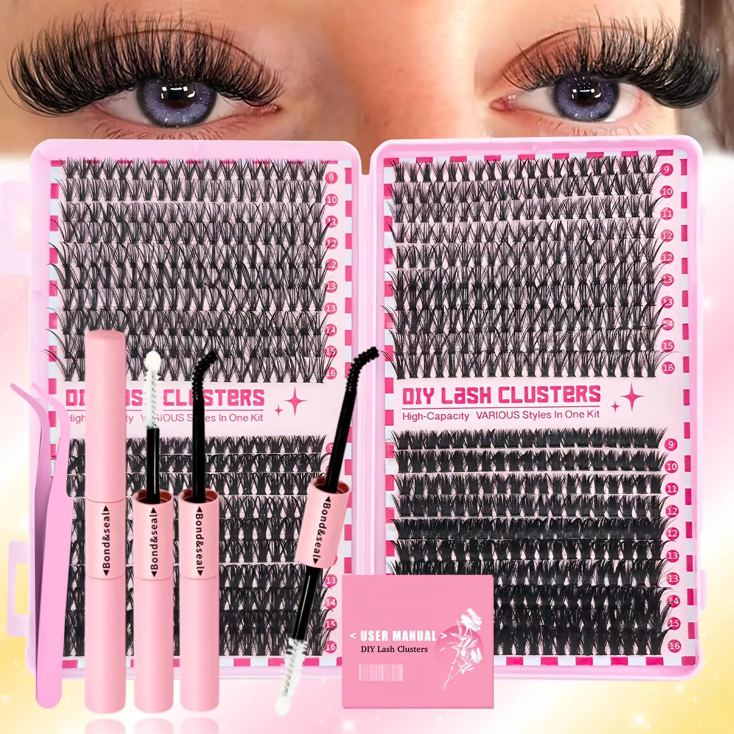 Curl Wispy Individual False Eyelash with Lash & Tweezers Kit, Natural Self Grafting DIY Segmented Eyelash, Makeup