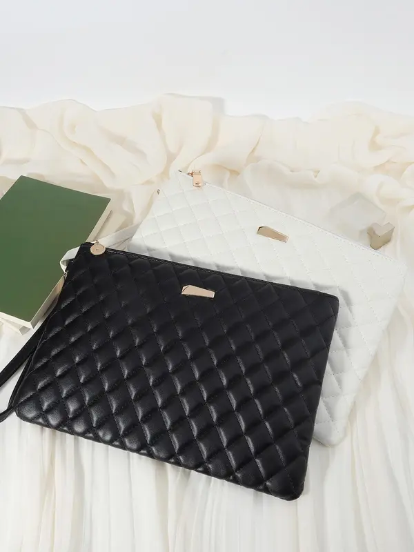 Women's Fashionable Quilted Design Clutch Bag, Large Capacity Multi-functional Outdoor Storage Bag, Coin and Mobile Phone Multi Zipper Wallet 6