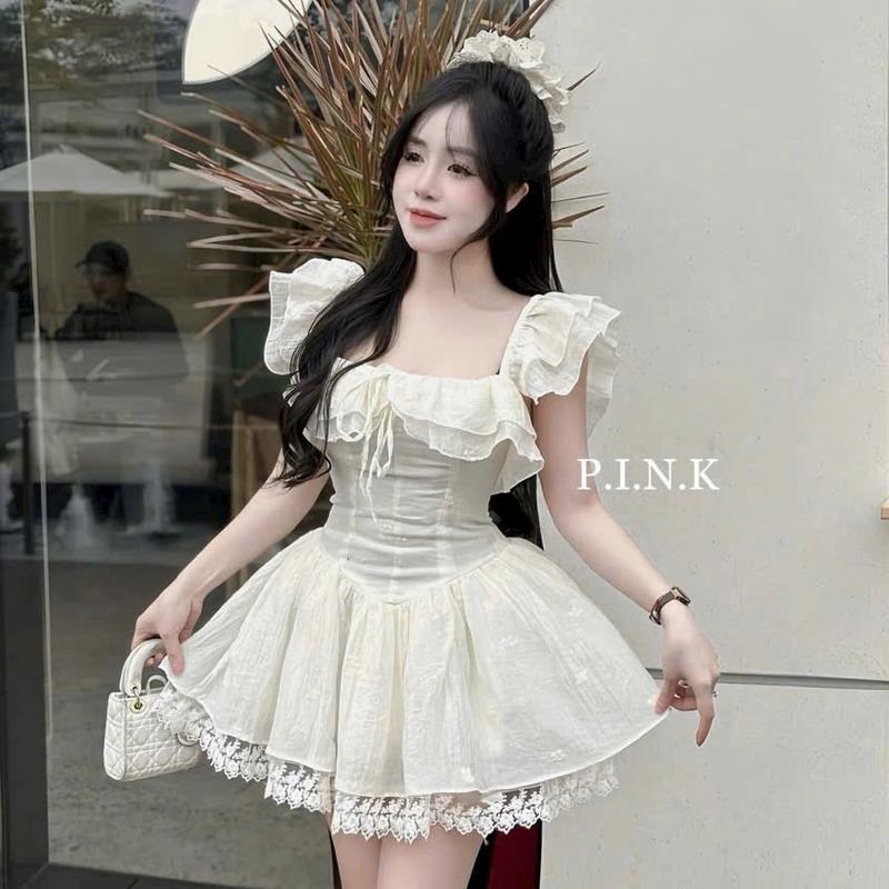 Đầm Hoa Dự Tiệc Kiểu Cánh Tiên Phối Ren Có Mút Ngực Dáng Xoè Dễ Thương 6