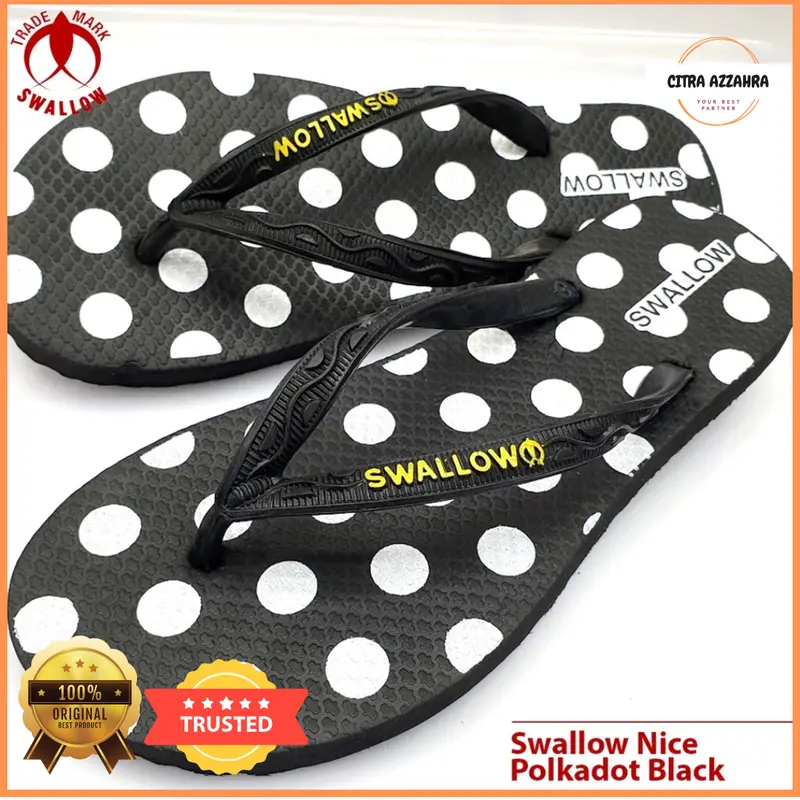 Swallow NICE Polkadot - Sandal Japit Wanita Original Swallow - Sendal Jepit Cewek Swalow Polcadot [SWLTRAD 01 B] Black Karet Pink 4
