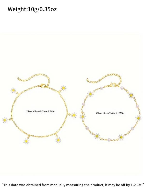 Women's Elegant Flower Design Anklet (1 Set), Fashionable and Elegant Small Daisy Anklet for Beach Party Vacation, Trendy All-match Jewelry for Women 1