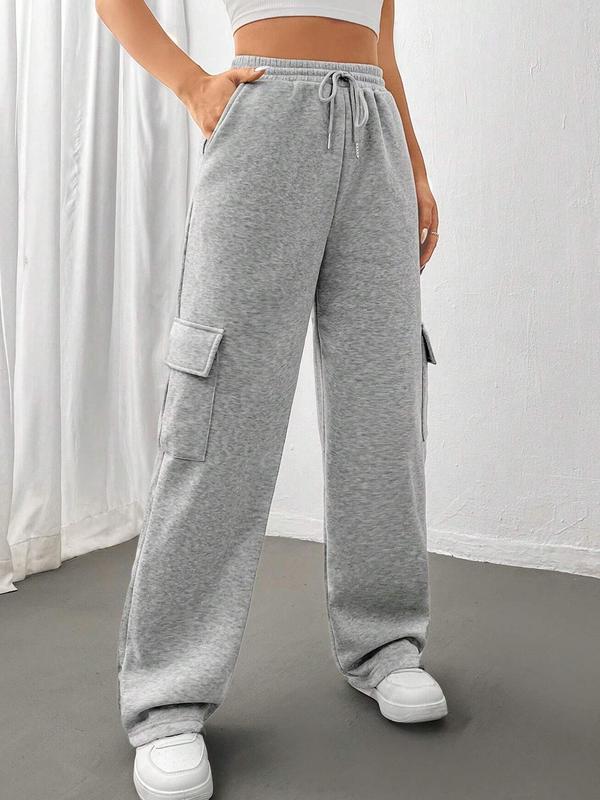 Women's Solid Side Pocket Sweatpants, Casual Streetwear Trousers for Daily Wear, Ladies All Seasons  Bottoms 3