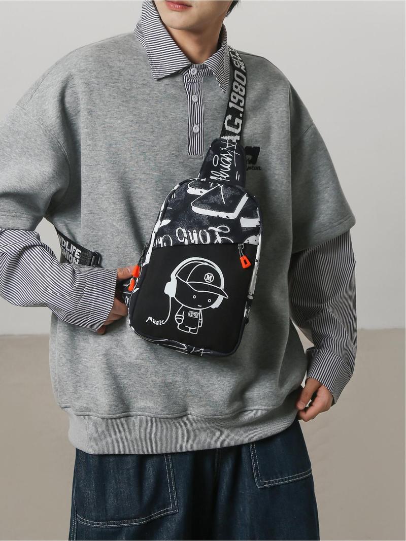 Product Introduction of Fashionable Casual Letter Pattern Sling Bag, New Style Personality Trendy Chest Bag for Men, Casual Versatile High-quality Daily Commuting Bag 2