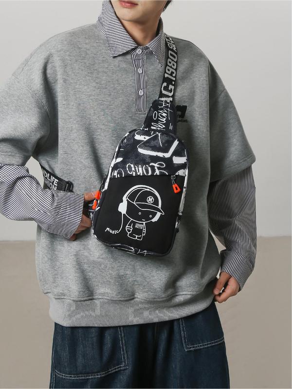 Fashionable Casual Letter Pattern Sling Bag, New Style Personality Trendy Chest Bag for Men, Casual Versatile High-quality Daily Commuting Bag 2